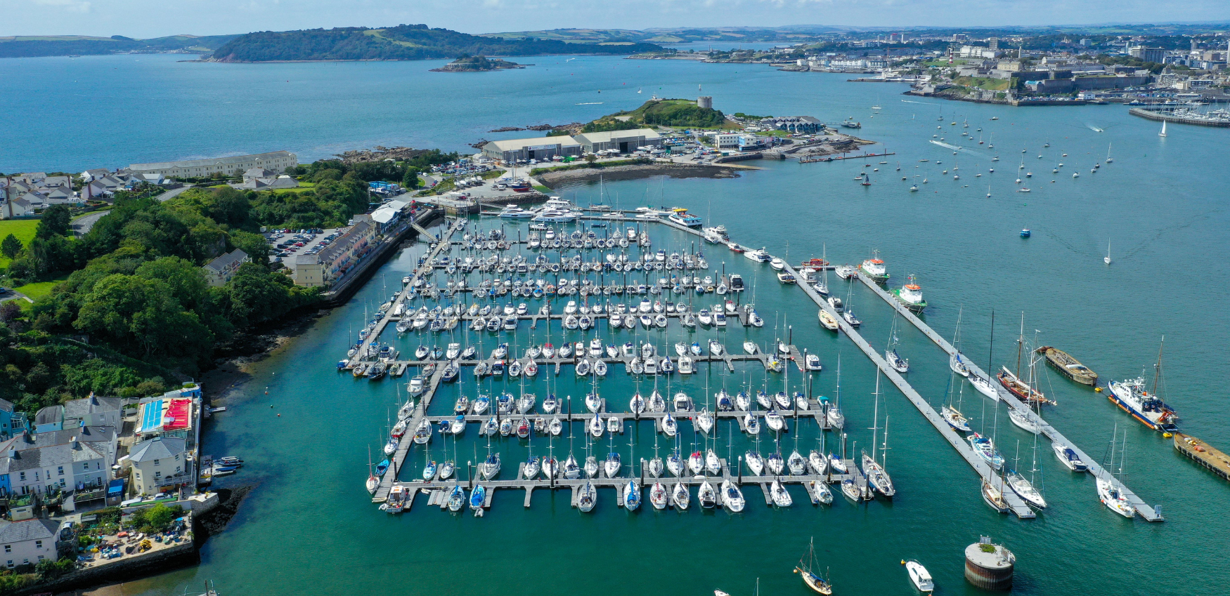 A drone shot of Cattewater Harbour 