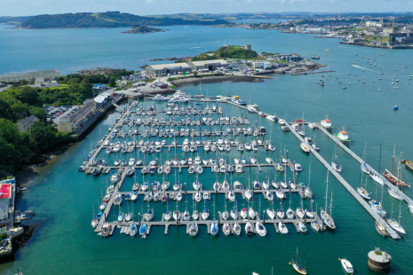 A drone shot of Cattewater Harbour 