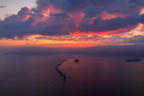 The sun setting over Plymouth Sound 