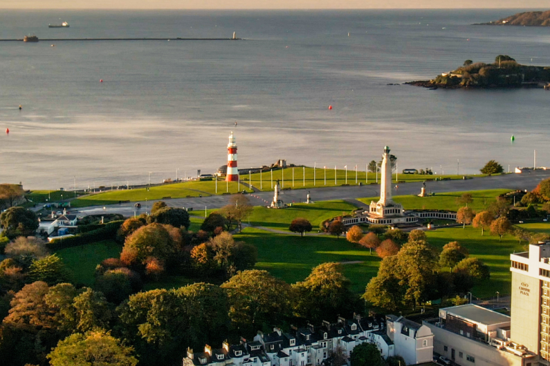 A photograph of Plymouth Hoe from the sky 