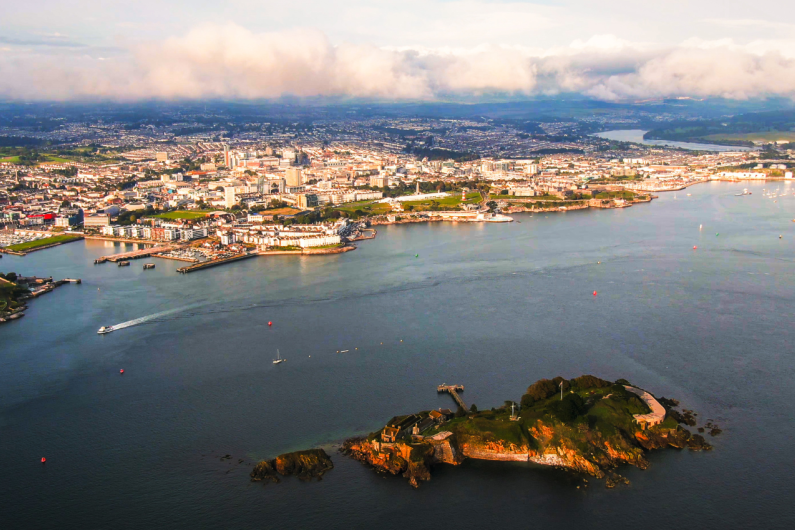 Drone shot of Plymouth 
