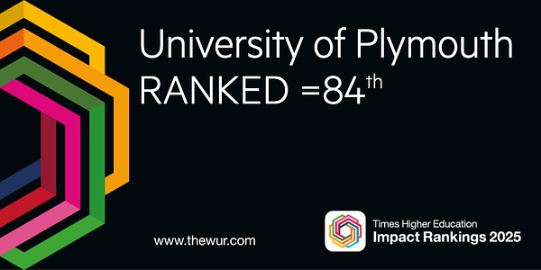 A graphic stating how the University of Plymouth has been ranked in the top 100 university's for sustainability